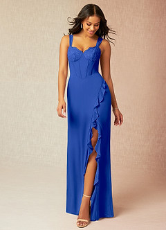 Azazie Camellia Bridesmaid Dresses Royal Blue Sheath Lace Chiffon Dress image1
