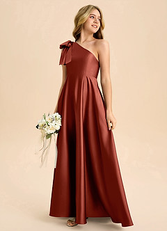 Azazie Penguin Junior Abito A-Line in Raso Elasticizzato Fiocco Terracotta image6