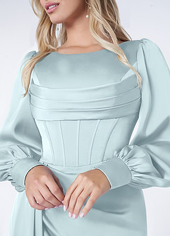 Azazie Raye Brudtärnklänningar Klänning av Sjöjungfru i Stretch Satin Långärmad Havsglas image5
