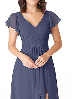 Azazie Omari Robes de demoiselle d'honneur Robe Trapèze en Mousseline de soie Bleu Orageux image5