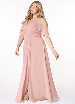 Azazie Dakota Robes de demoiselle d'honneur Robe Trapèze en Mousseline de soie Col V plissé Rose Poudré image3