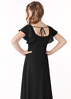 Azazie Bondi Junior Black A-Line Bow Chiffon Dress image3