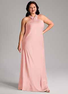 Azazie Doretta Bridesmaid Dresses Powder Pink Mermaid Pleated Stretch Satin Dress image10