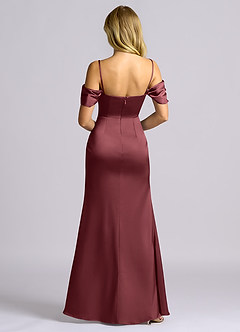 Azazie Auden Bridesmaid Dresses Merlot Sheath Off the Shoulder Stretch Satin Convertible Dress image2