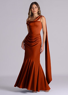 Azazie Inara Bridesmaid Dresses Paprika Mermaid Pleated Stretch Satin Dress image4