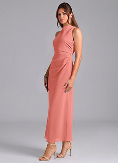 Azazie Evadne Bridesmaid Dresses Salmon Pink Sheath Pleated Chiffon Dress image4