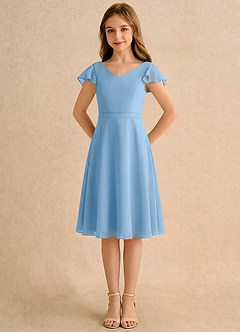 Azazie Narin Girls Formal Flower Girl Dresses Powder Blue A-Line with Sleeves Chiffon Dress image5