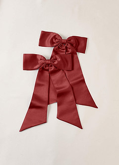front Matching Color Satin Bow Hair Clip Set 2Pc