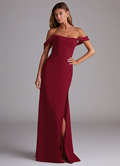 Azazie Saige Bridesmaid Dresses Burgundy A-Line Off the Shoulder Chiffon Convertible Dress image4