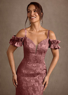 Azazie Allison Klänningar till brudens mor Klänning Sjöjungfru i Blommig Utbrändhet Off the shoulder Desert Rose image4
