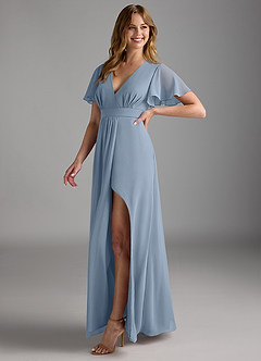 Azazie Zaniah Bridesmaid Dresses Dusty Blue A-Line Chiffon Dress image5