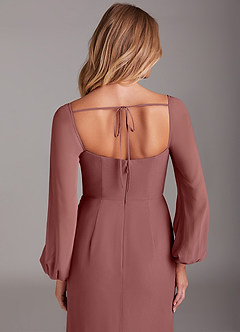 Azazie Charissa Robes de demoiselle d'honneur Robe Fourreau en Mousseline de soie Manche longue Rose Du Désert image2