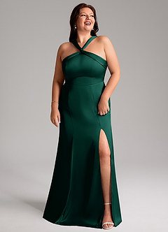 Azazie Rue Bridesmaid Dresses Emerald A-Line Pleated Stretch Satin Dress image11