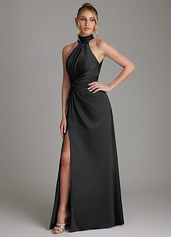 Azazie Gracelynn Kleider zum Anprobieren zu Hause Etui Plissee Stretch-Satin Kleid Schwarz image6