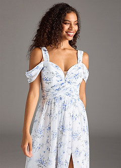 Azazie Lianne Bridesmaid Dresses Blue Cottage Floral A-Line Off the Shoulder Chiffon Dress image8