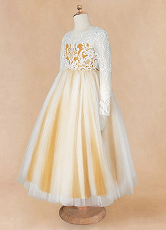 Azazie Elodie Robe Demoiselle D'honneur Fillette Robe Princesse en Dentelle Ivoire Caramel Au Beurre image12