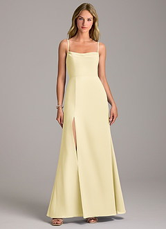 Azazie Tahlia Bridesmaid Dresses Lemon Sorbet A-Line with Belt Chiffon Dress image4