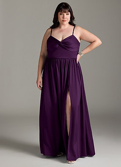 Azazie Zeya Bridesmaid Dresses Grape A-Line Pleated Stretch Satin Dress image9