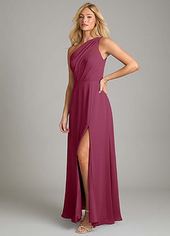 Azazie Phaedra Bridesmaid Dresses Mulberry A-Line One Shoulder Chiffon Dress image5