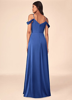 Azazie Ocean Bridesmaid Dresses Royal Blue A-Line V-Neck Pleated Stretch Satin Dress image3