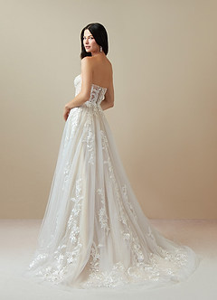 Azazie Aurorie Wedding Dresses Diamond White Nude A-Line Sequins Tulle Dress image4
