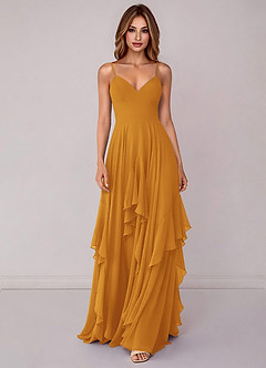Azazie Zaina Bridesmaid Dresses Butterscotch A-Line Chiffon Dress image4