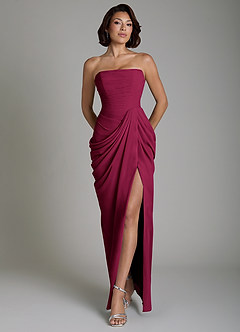 Azazie Nyra Abiti da Damigella Abito Tubino in Chiffon Corsetto Borgogna image1