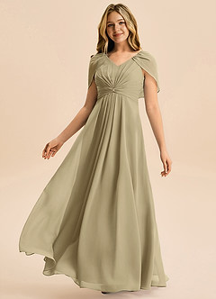 Azazie Emma Junior Robe Trapèze en Mousseline de soie Plissée Vert Mousse image4