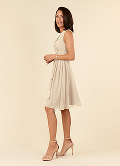 Azazie Theron Mother of the Bride Dresses Champagne A-Line V-Neck Pleated Chiffon Dress image7