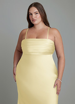Azazie Saylor Bridesmaid Dresses Lemon Sorbet Mermaid Strapless Stretch Satin Dress image17