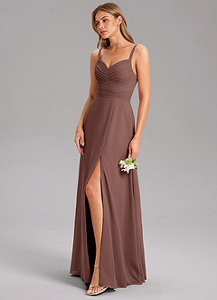 Azazie Terese Bridesmaid Dresses Espresso A-Line Pleated Chiffon Dress image7