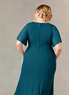 Azazie Selah Mother of the Bride Dresses Ink Blue A-Line V-Neck ruched Mesh Dress image7