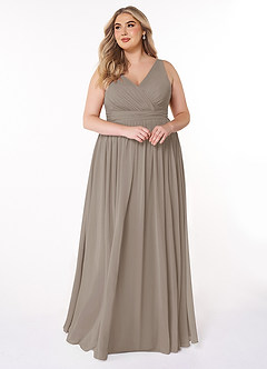 Azazie Kora Bridesmaid Dresses Taupe A-Line Pleated Chiffon Dress image10
