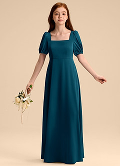 Azazie Briar Junior Ink Blue A-Line Bow Stretch Satin Dress image5