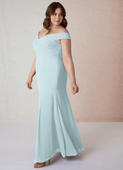 Azazie Lecia Bridesmaid Dresses Mist Empire Off-The-Shoulder Pleated Chiffon Convertible Dress image10