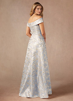 Azazie Maria Mother of the Bride Dresses Dusty Blue A-Line Off the Shoulder Jacquard Dress image2