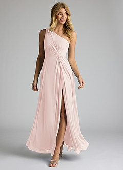 Azazie Brooke Bridesmaid Dresses Rose Petal A-Line One Shoulder Mesh Dress image2