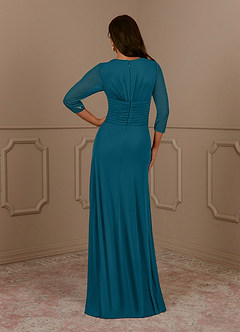 Azazie Annetta Mother of the Bride Dresses Ink Blue A-Line V-Neck Pleated Mesh Dress image4