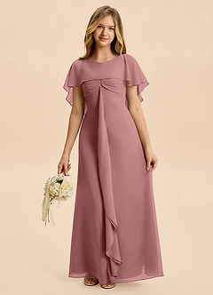 Azazie Selena Junior Desert Rose A-Line Ruched Chiffon Dress image6