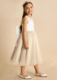 Azazie Lina Flower Girl Dresses Ivory Champagne Ball-Gown Lace Dress image6