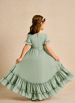 Azazie Kass Flower Girl Dresses Dusty Sage A-Line Pleated Chiffon Dress image3