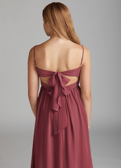 Azazie Zeya Junior Vestido de Merlot de Gasa de Corte En A image2