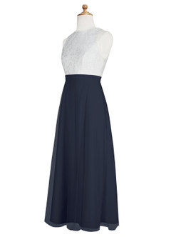 Azazie Albertine Junior Dark Navy A-Line Lace Chiffon Dress image9