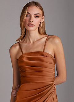 Azazie Lexie Final Sale Copper Sheath Strapless Stretch Satin Convertible Dress image2