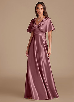 Azazie Pamela Bridesmaid Dresses Vintage Mauve A-Line Pleated Metallic Satin Dress image6