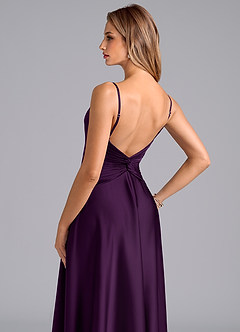 Azazie Elita Bridesmaid Dresses Grape A-Line Pleated Stretch Satin Dress image2