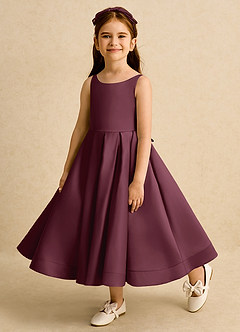 Azazie Babs Flower Girl Dresses Cabernet Ball-Gown Pleated Matte Satin Dress image8