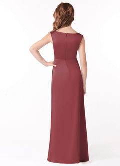 Azazie Sadia Junior Merlot A-Line Pleated Stretch Satin Dress image3