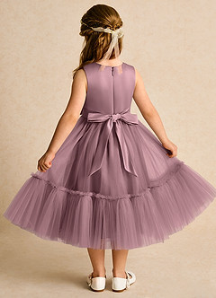 Azazie Miracle Blumenmädchenkleider A-Linie Schleifen Matte Satin Kleid Vintage Mauve image2