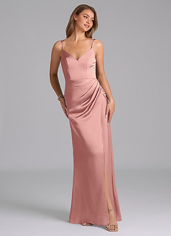 Azazie Leo Bridesmaid Dresses Rosette Sheath Pleated Stretch Satin Dress image2